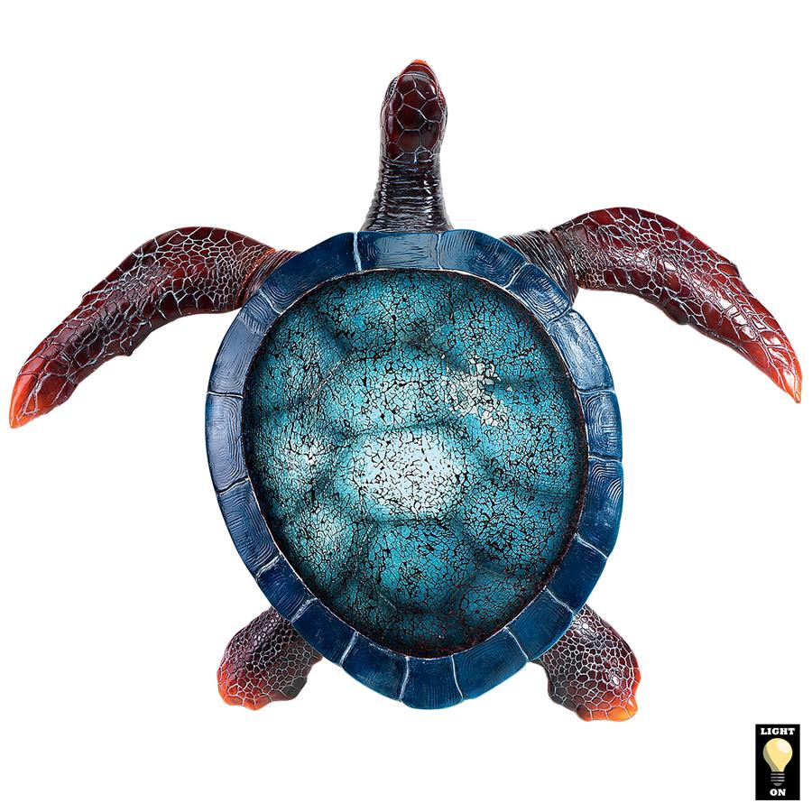 Blue Sea Turtle Illuminated Mosaic Glass Wall Sculpture