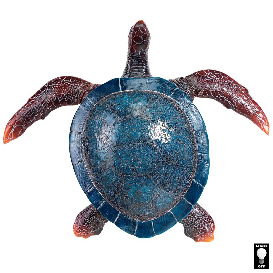 Blue Sea Turtle Illuminated Mosaic Glass Wall Sculpture