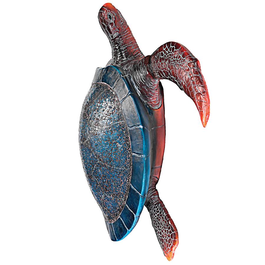 Blue Sea Turtle Illuminated Mosaic Glass Wall Sculpture