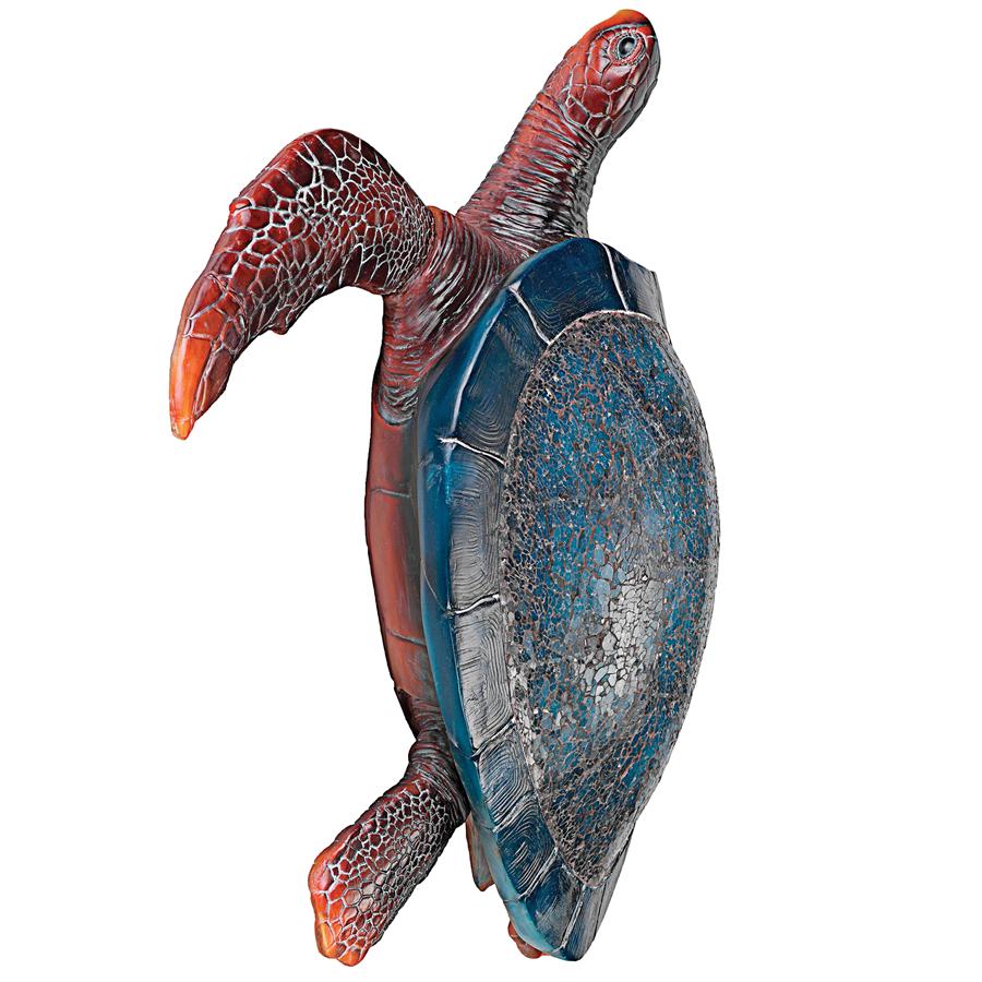 Blue Sea Turtle Illuminated Mosaic Glass Wall Sculpture