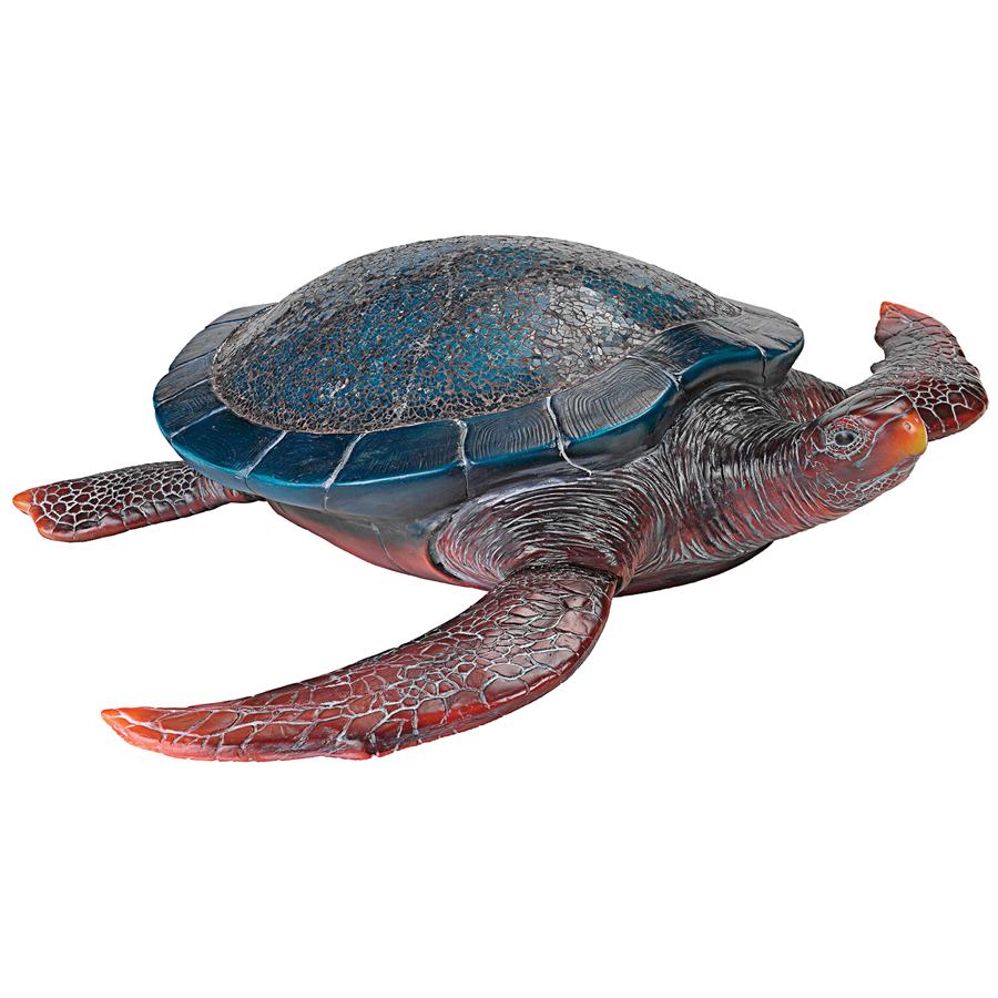 Blue Sea Turtle Illuminated Mosaic Glass Wall Sculpture