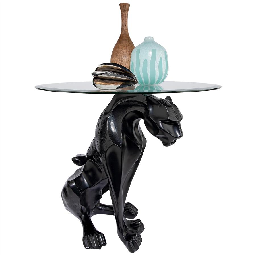 Black Jaguar Glass-Topped Sculptural Table: Each