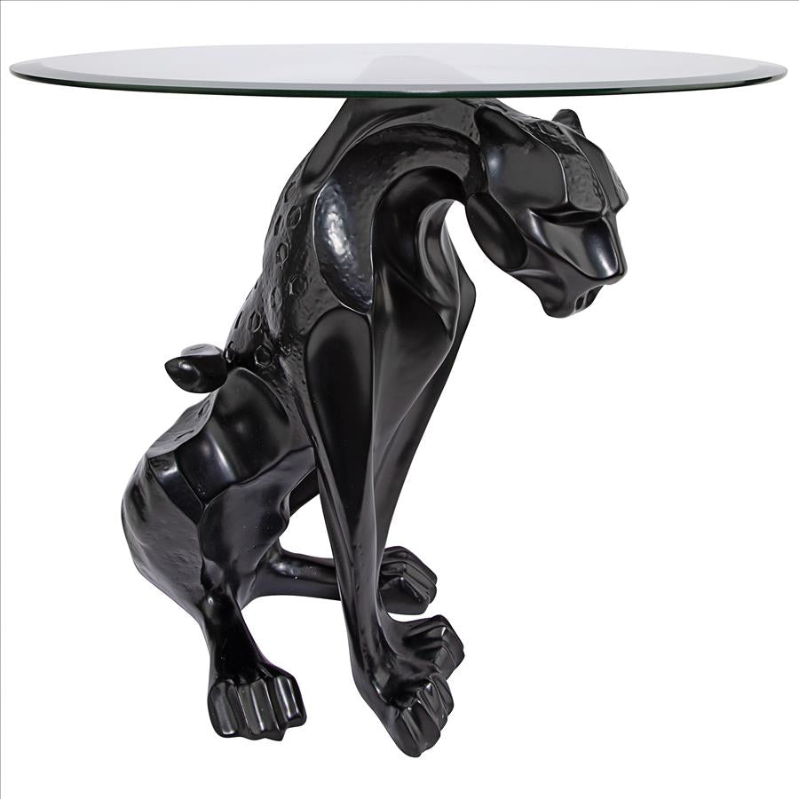 Black Jaguar Glass-Topped Sculptural Table: Each