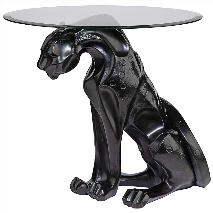 Black Jaguar Glass-Topped Sculptural Table: Each