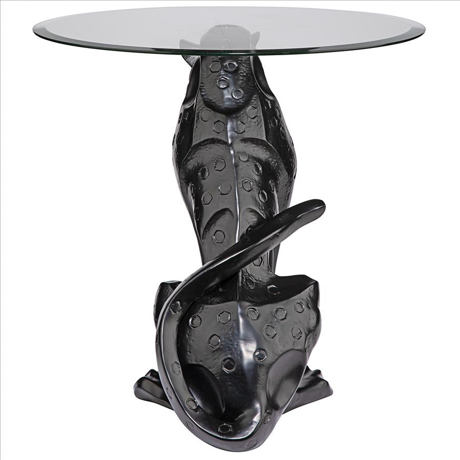 Black Jaguar Glass-Topped Sculptural Table: Each