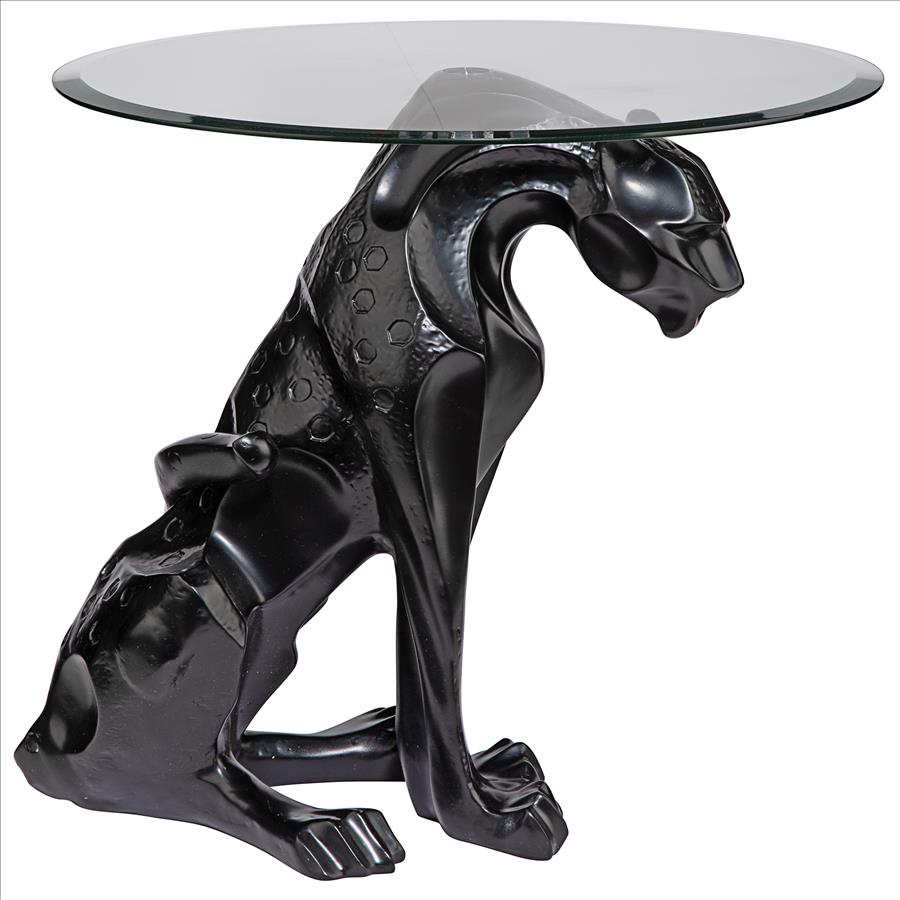 Black Jaguar Glass-Topped Sculptural Table: Each