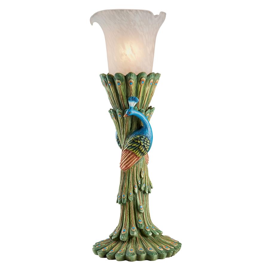 Victorian Peacock Torchiere Sculptural Table Lamp