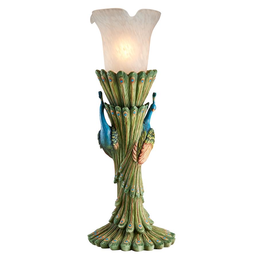 Victorian Peacock Torchiere Sculptural Table Lamp