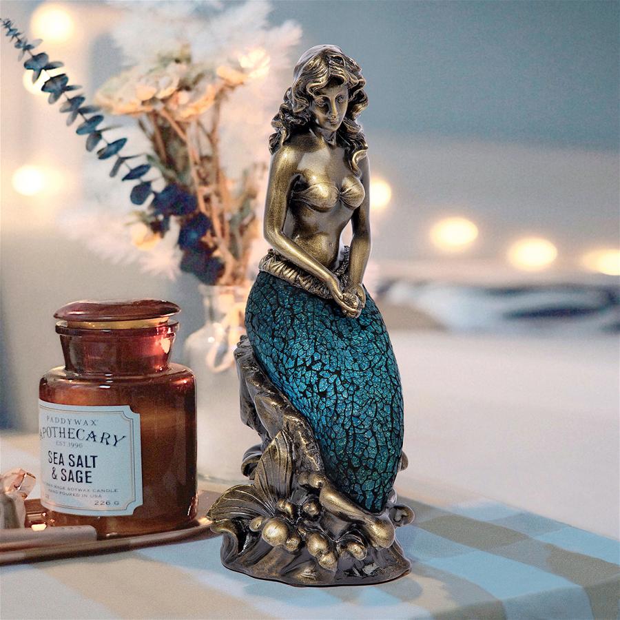 Ocean's Mermaid Illuminated Mosaic Glass Statue