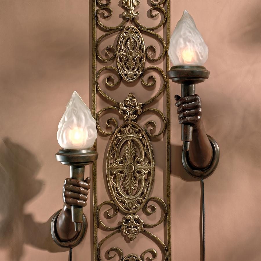 French Neoclassical Arm-Held Sculptural Torch Wall Sconce Set of Two