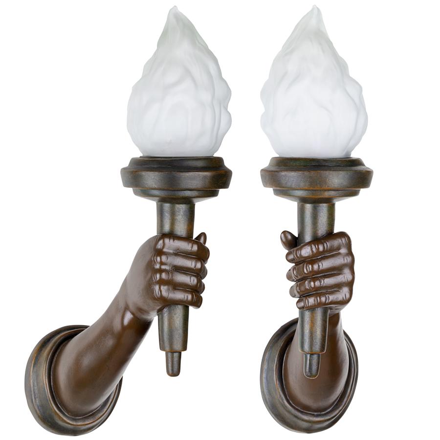 French Neoclassical Arm-Held Sculptural Torch Wall Sconce Set of Two