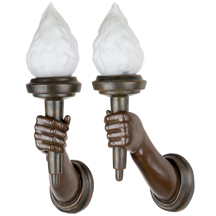 French Neoclassical Arm-Held Sculptural Torch Wall Sconce Set of Two