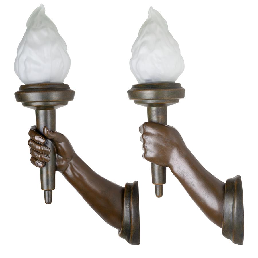 French Neoclassical Arm-Held Sculptural Torch Wall Sconce Set of Two