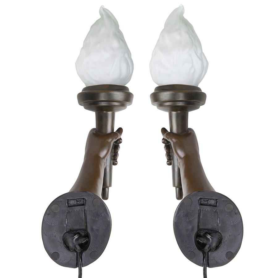 French Neoclassical Arm-Held Sculptural Torch Wall Sconce Set of Two