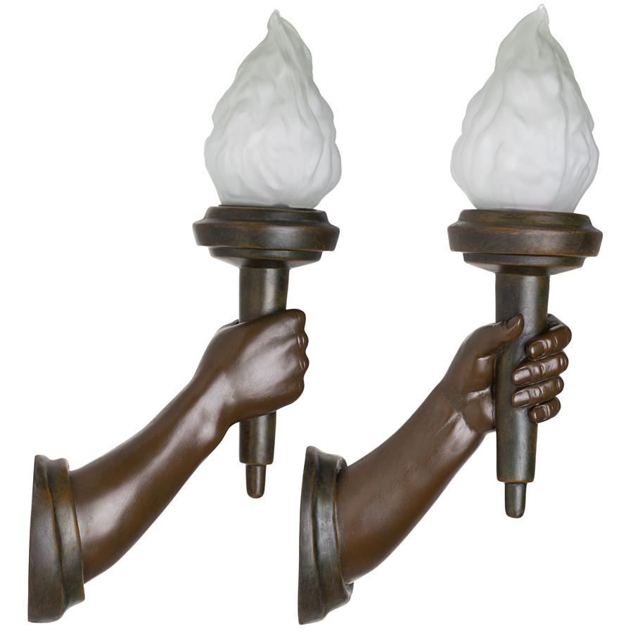 French Neoclassical Arm-Held Sculptural Torch Wall Sconce Set of Two