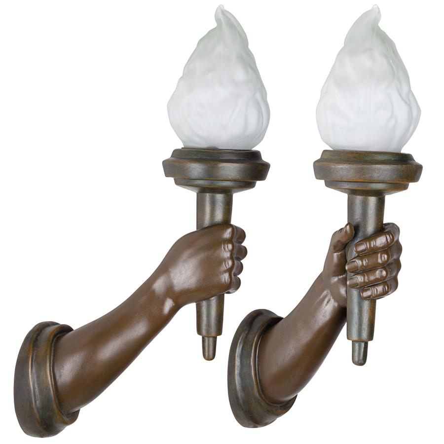 French Neoclassical Arm-Held Sculptural Torch Wall Sconce Set of Two