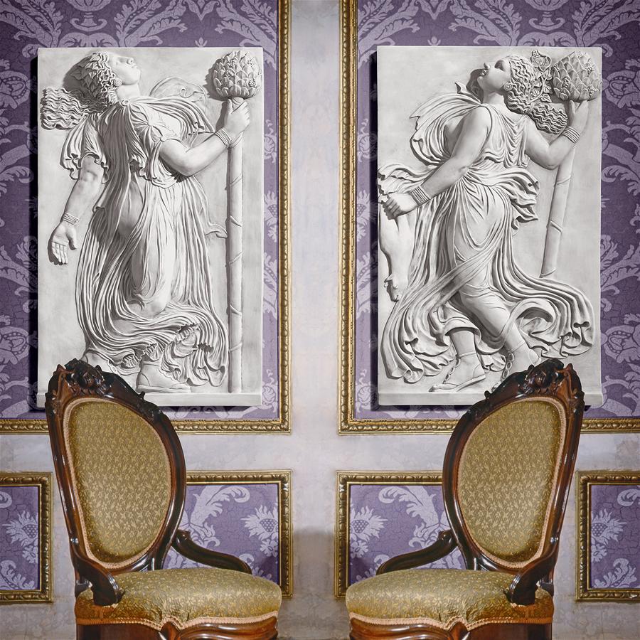 Dancing Greek Maenads with Thyrsus Wall Friezes: Set of Two