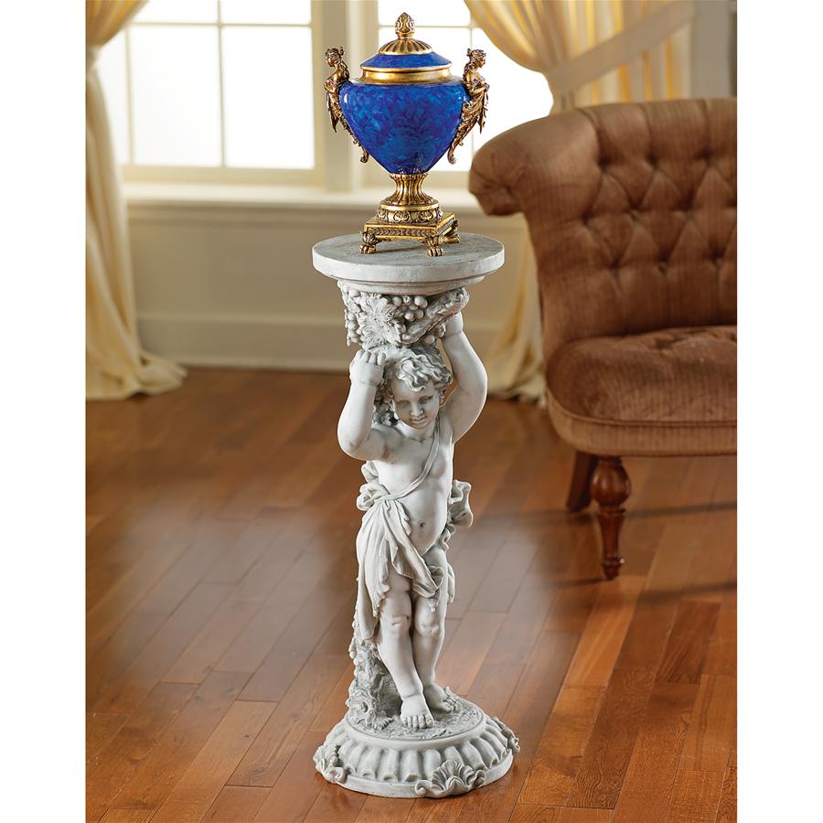 Sous la Vigne Sculptural Cherub Pedestal: Stone Finish