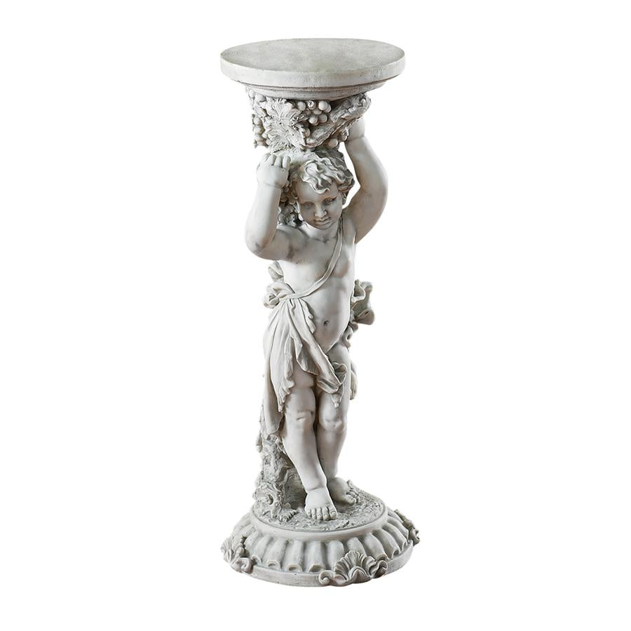 Sous la Vigne Sculptural Cherub Pedestal: Stone Finish