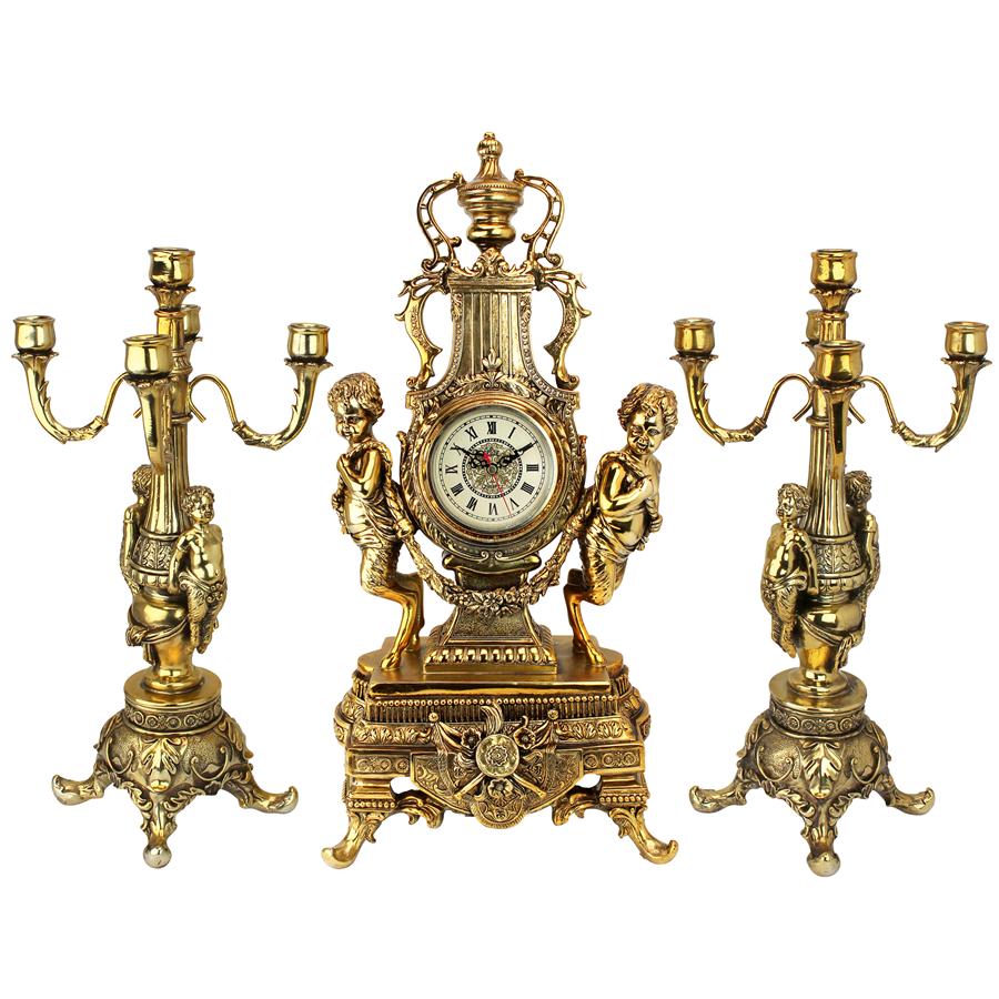 Chateau Beaumont Grand Clock and Candelabra Ensemble