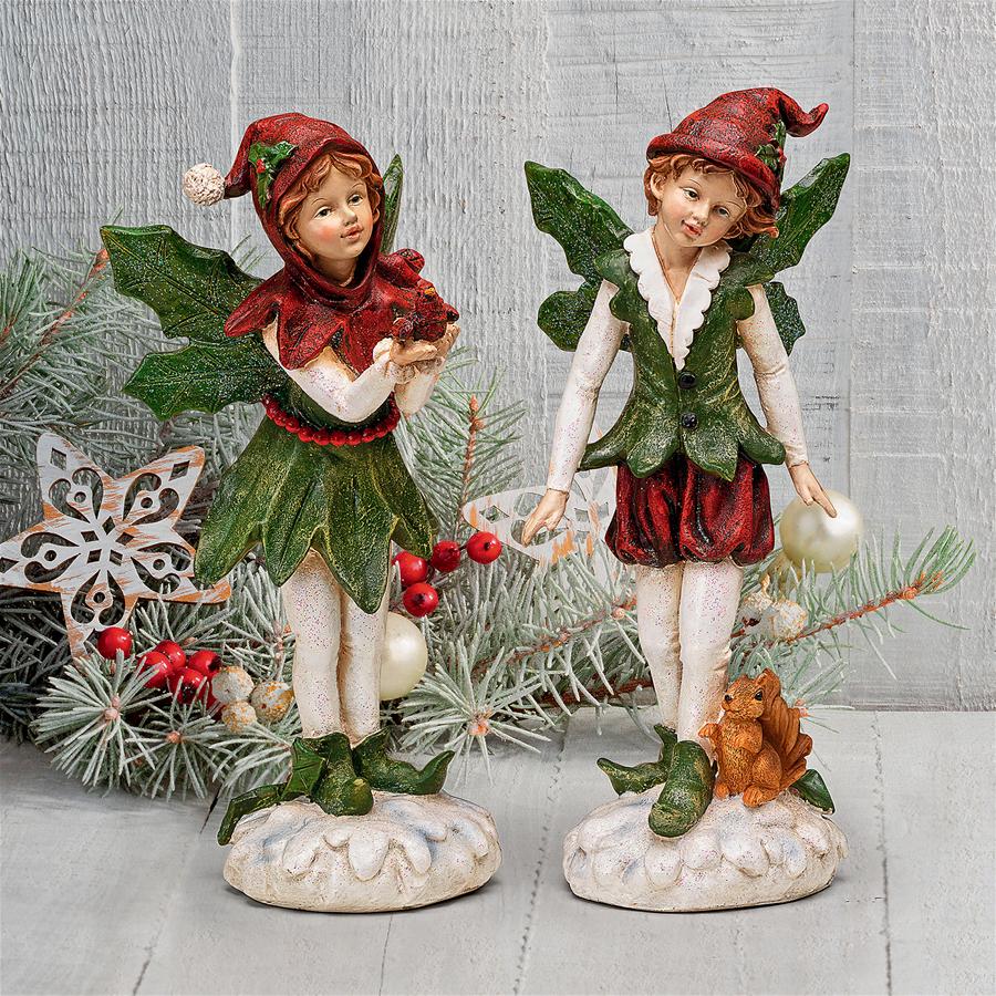 Santa's Victorian Holly Christmas Elves Statue Set