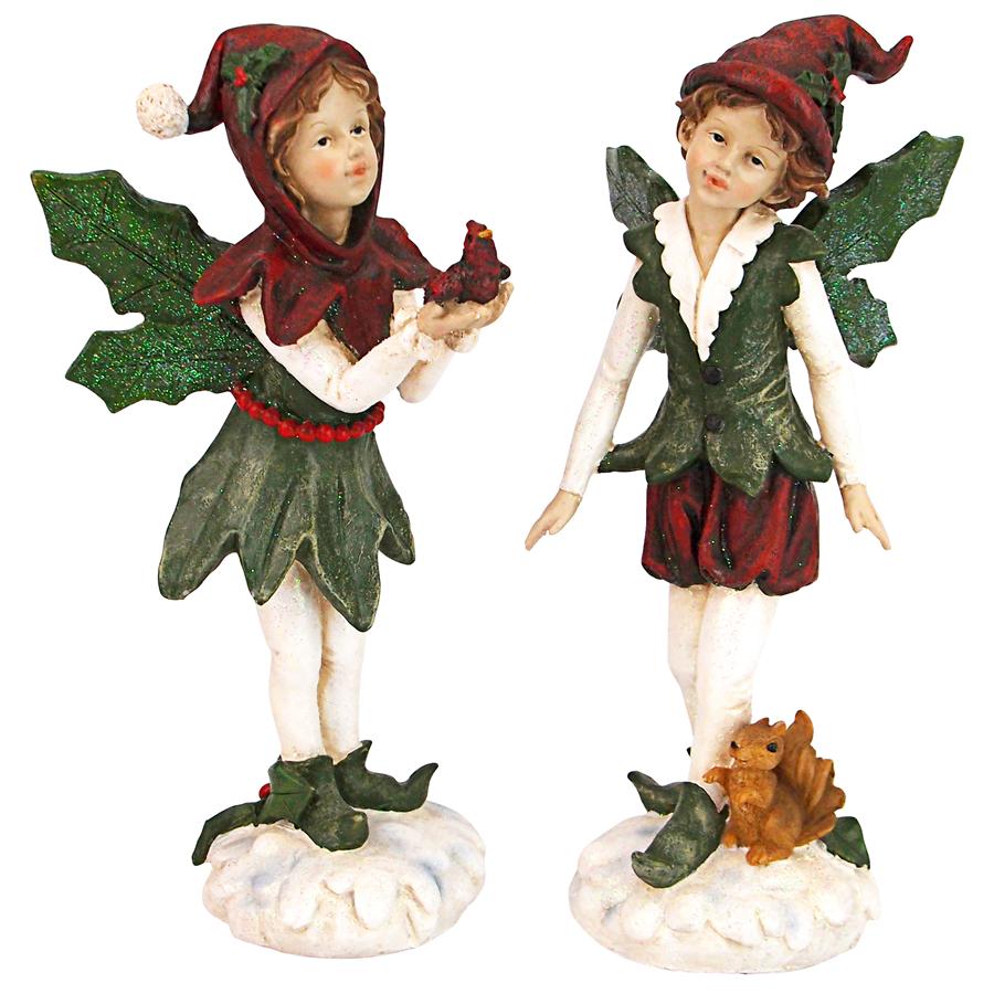 Santa's Victorian Holly Christmas Elves Statue Set