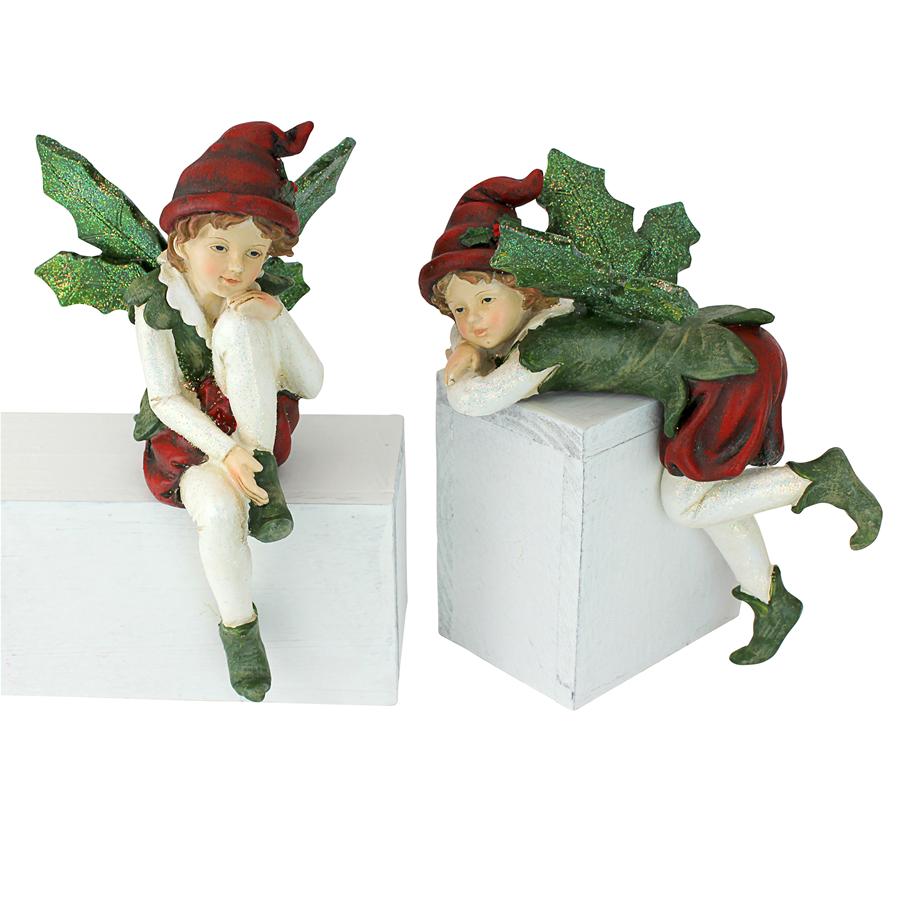 Santa's Christmas Elves Shelf Sitter Statues: Set of Two
