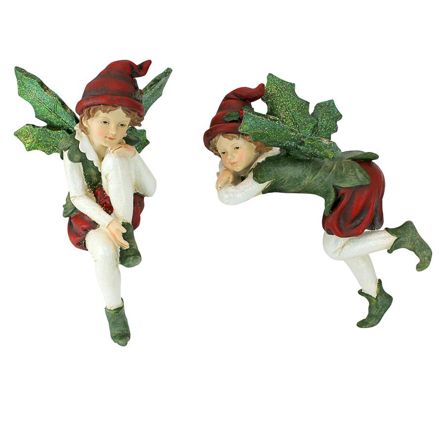 Santa's Christmas Elves Shelf Sitter Statues: Set of Two