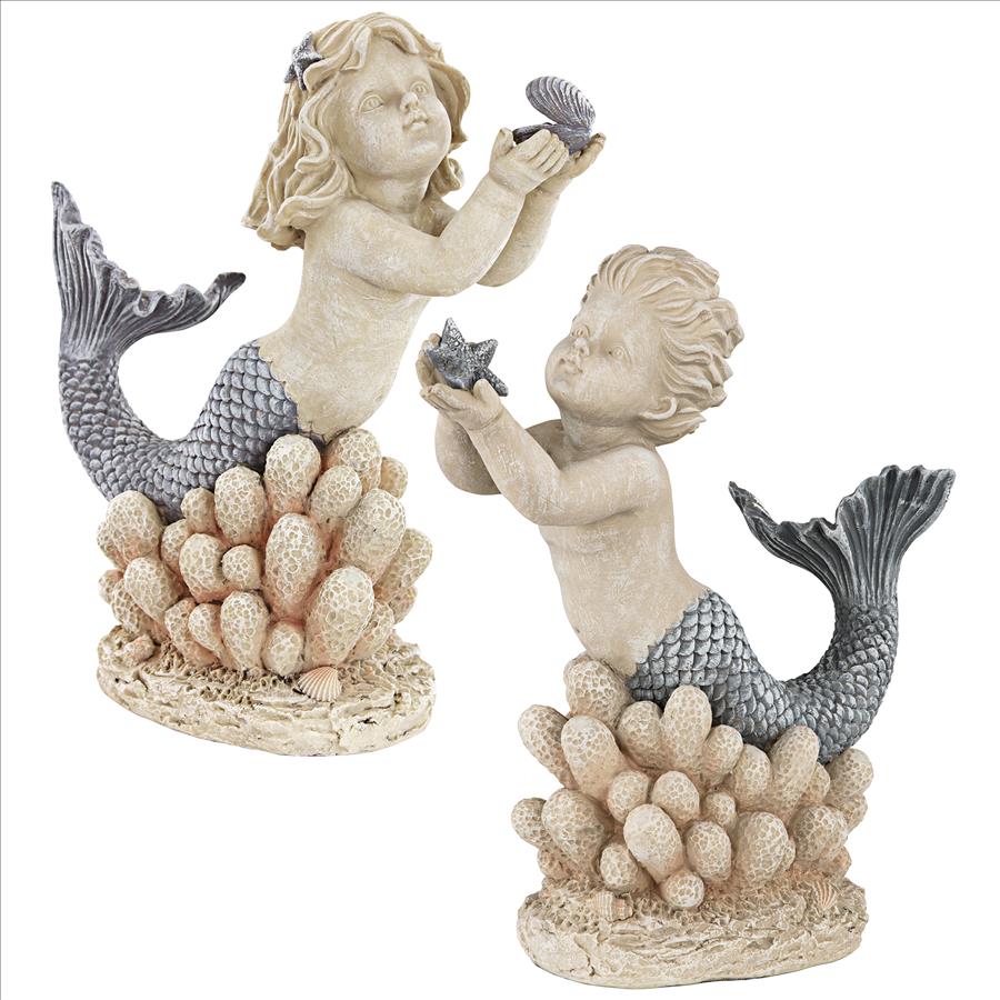 Gifts from the Sea Mermaid and Merboy Statues: Set of Two