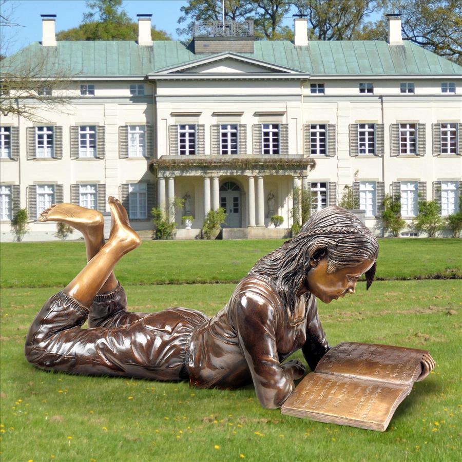 Young Scholar Reading Girl Bronze Garden Statue