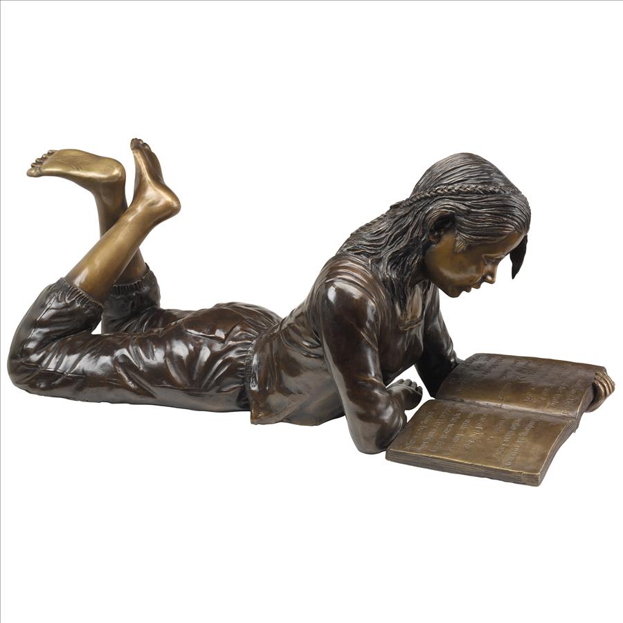 Young Scholar Reading Girl Bronze Garden Statue