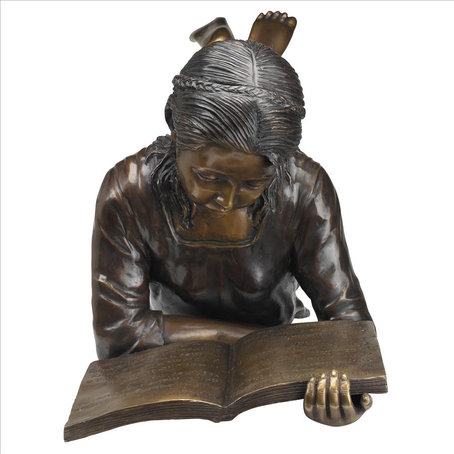 Young Scholar Reading Girl Bronze Garden Statue