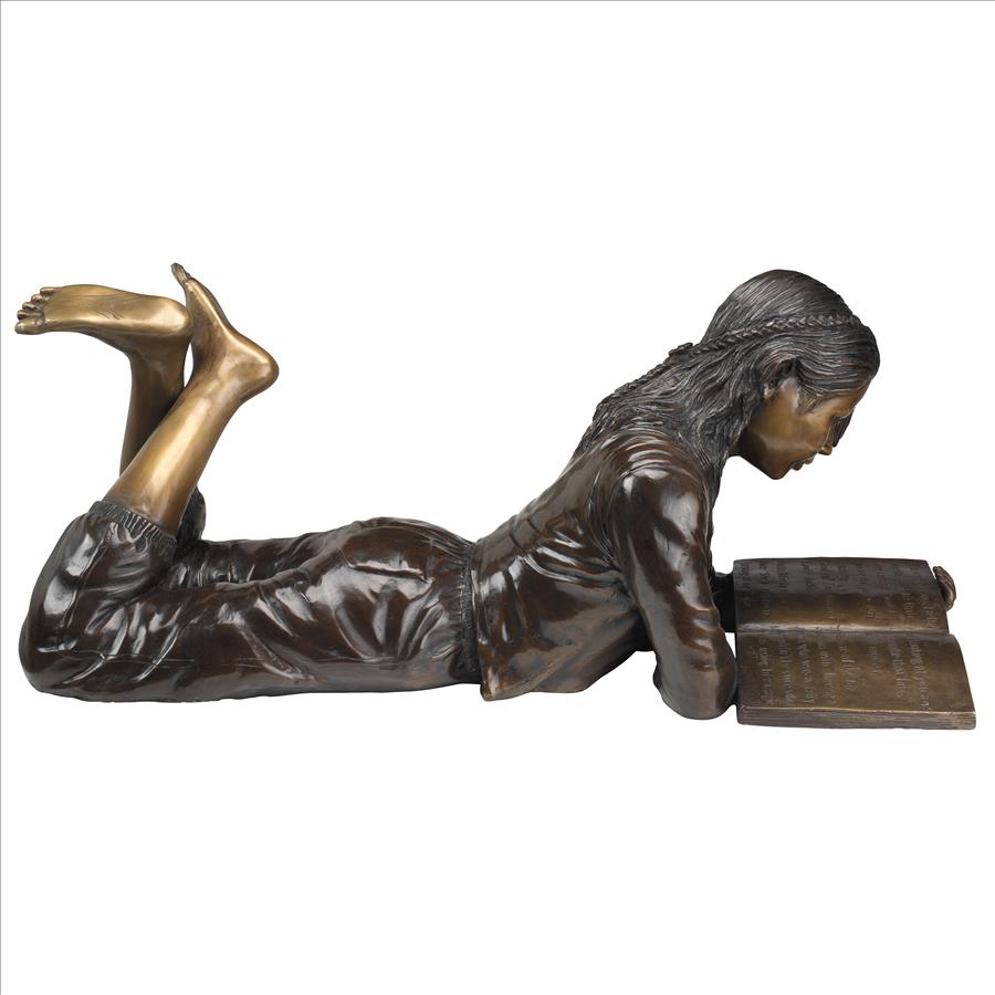 Young Scholar Reading Girl Bronze Garden Statue