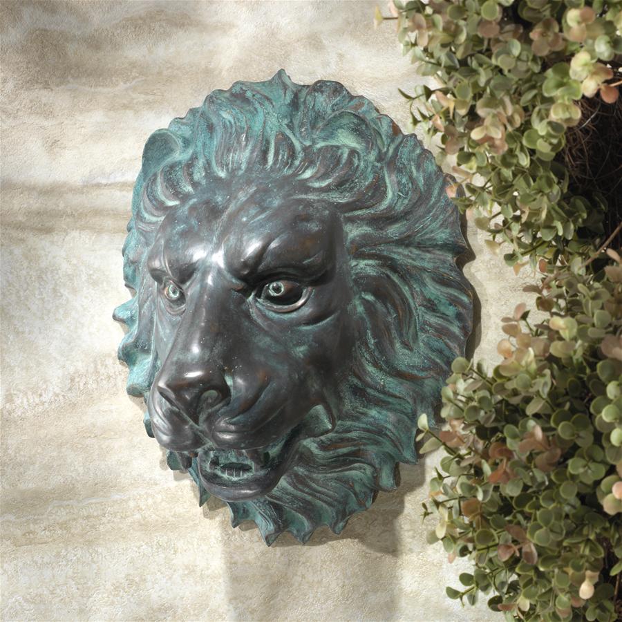 Florentine Lion Head Spouting Bronze Garden Wall Sculpture