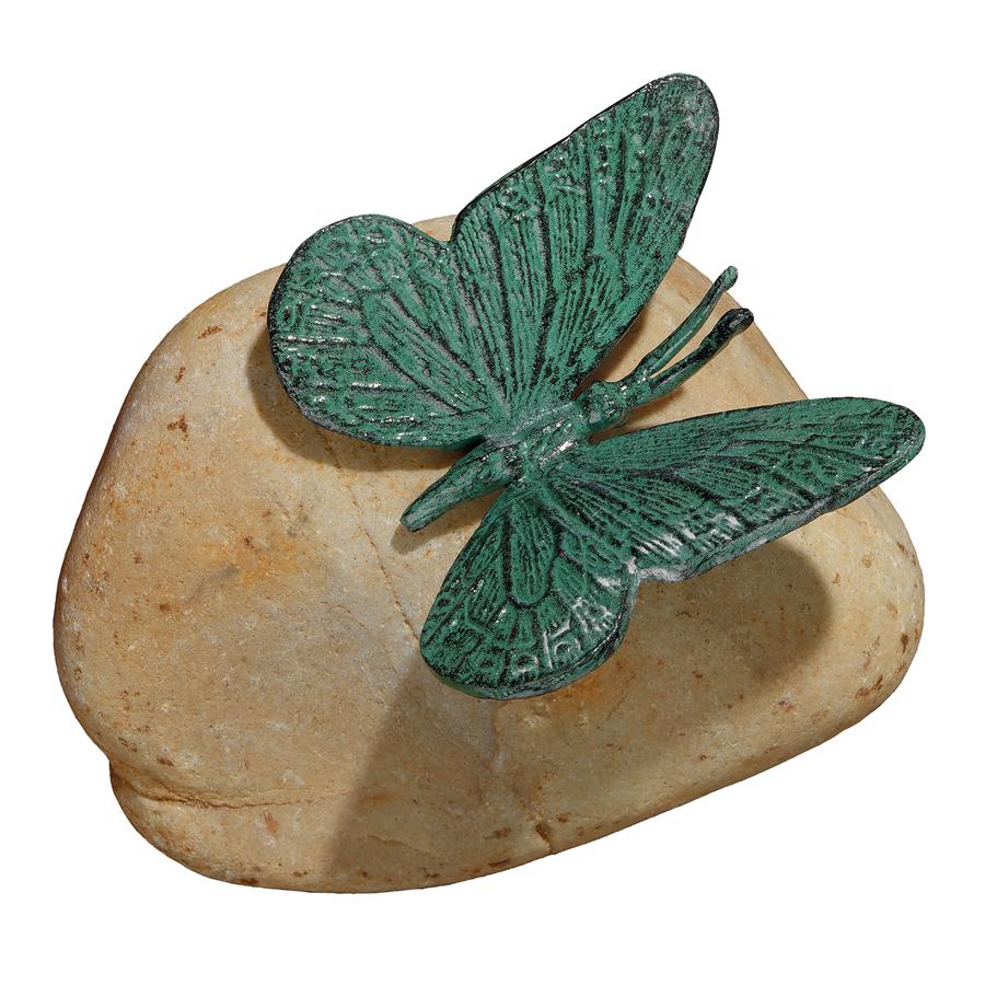 Emerald Verde Butterfly on Rock Statue