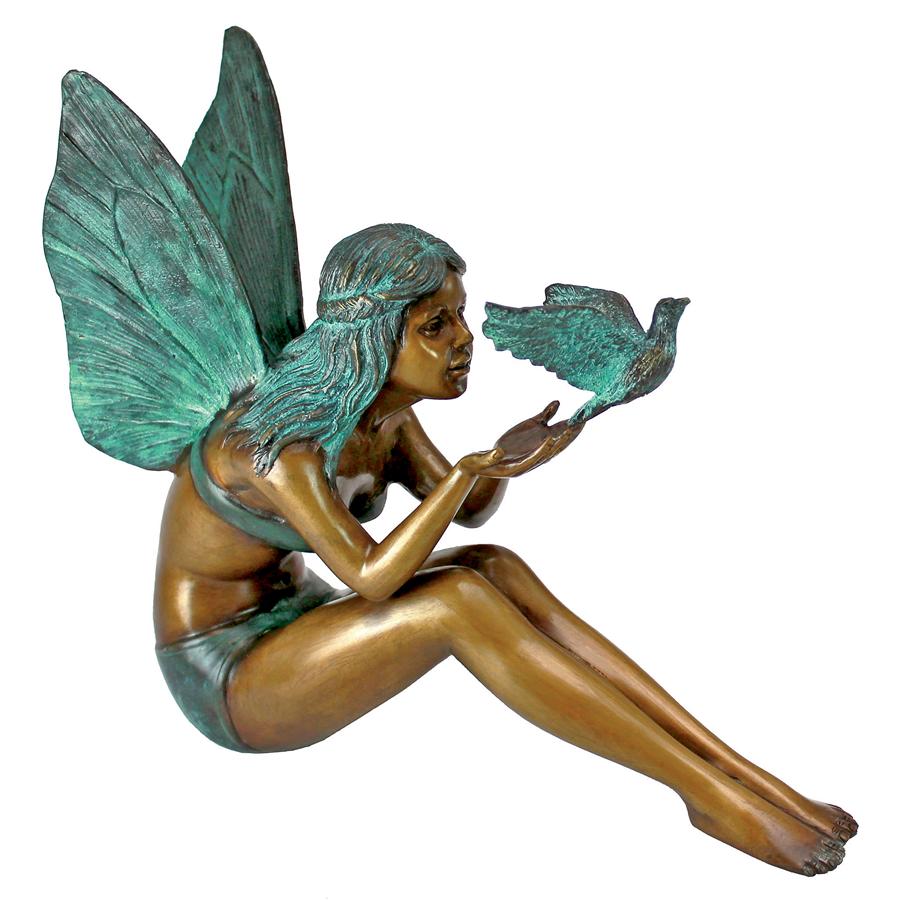 Bird Fairy Cast Bronze Garden Statue: Medium