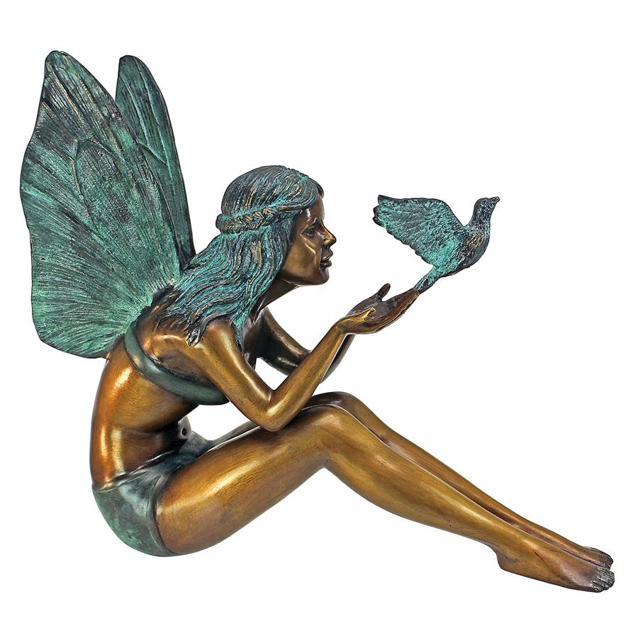 Bird Fairy Cast Bronze Garden Statue: Medium