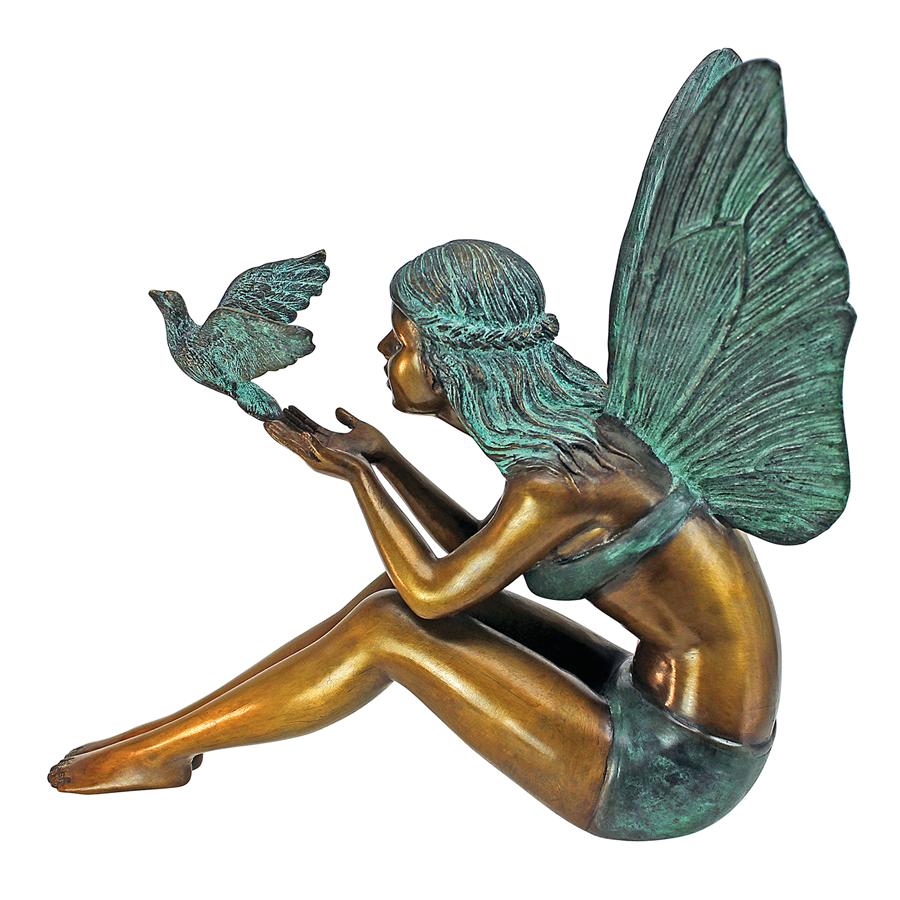 Bird Fairy Cast Bronze Garden Statue: Medium