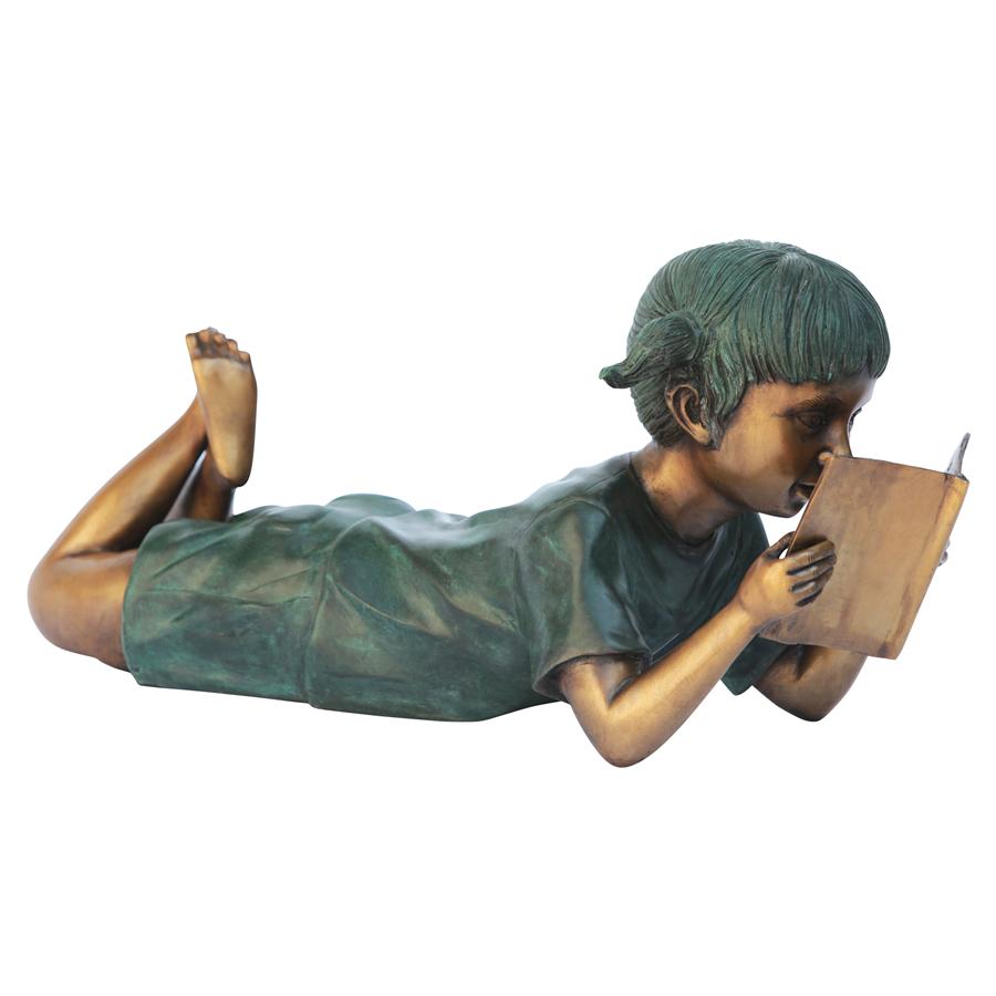 Bookworm Girl, Garden Reader Bronze Statue