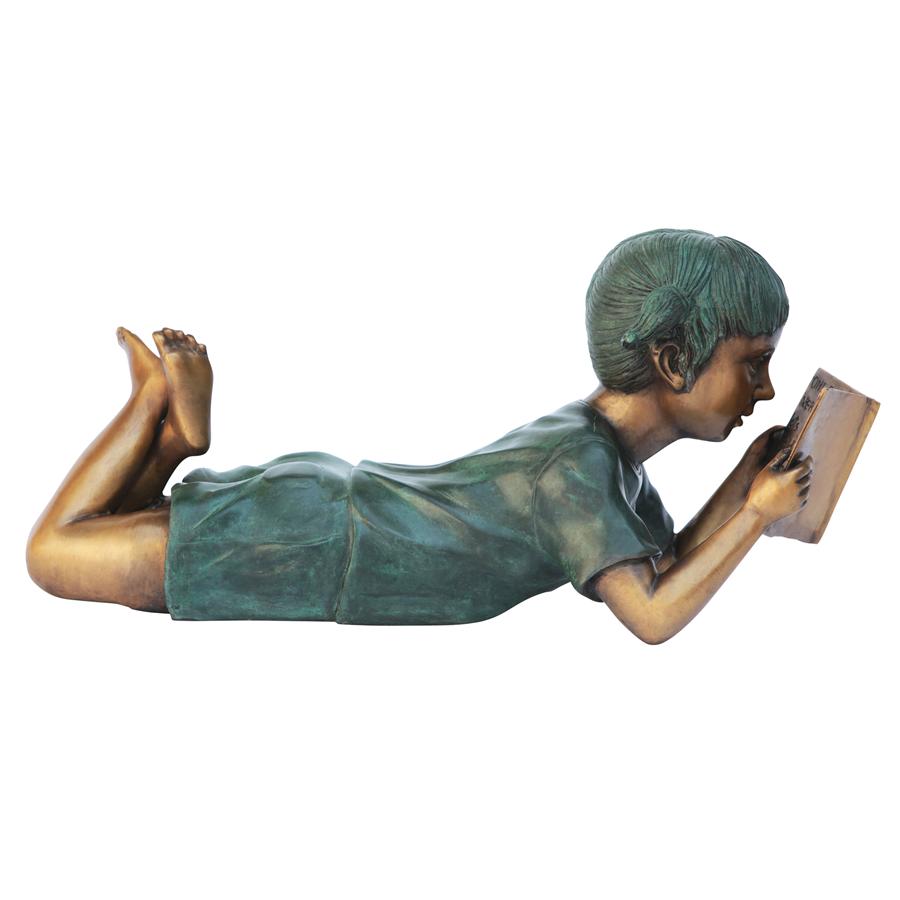 Bookworm Girl, Garden Reader Bronze Statue