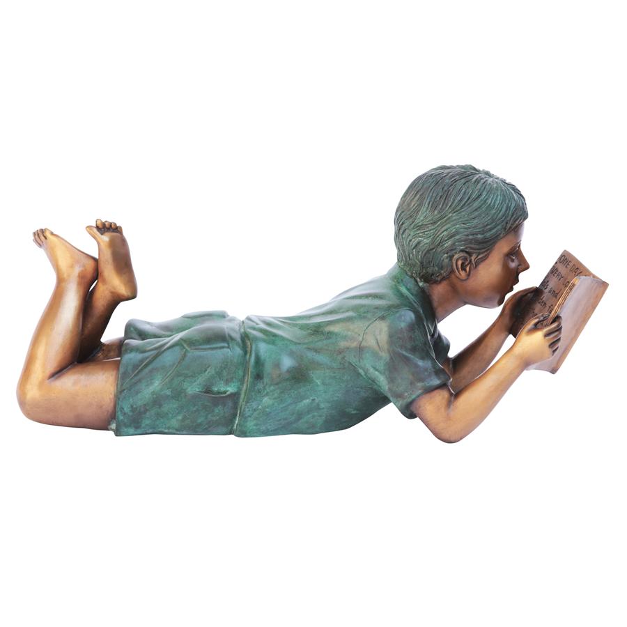 Bookworm Boy, Garden Reader Bronze Statue