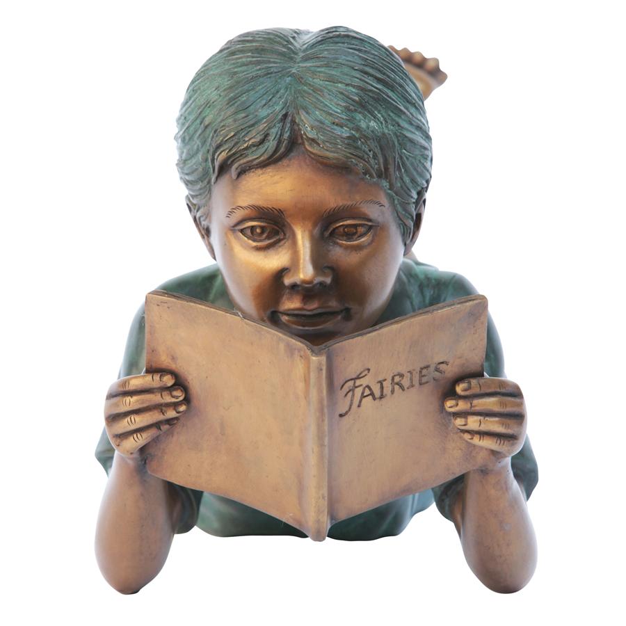 Bookworm Boy, Garden Reader Bronze Statue