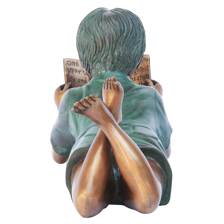 Bookworm Boy, Garden Reader Bronze Statue