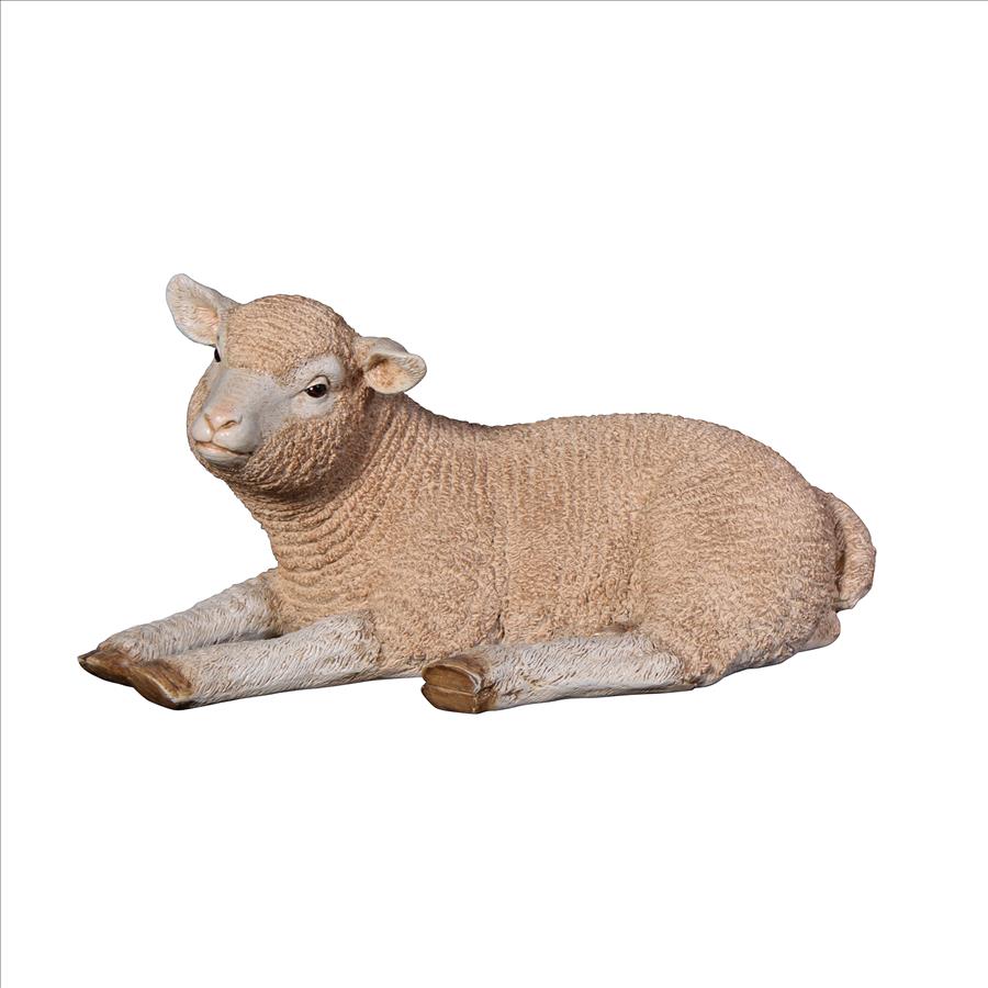 Merino Ewe Life-Size Lamb Statue: Resting