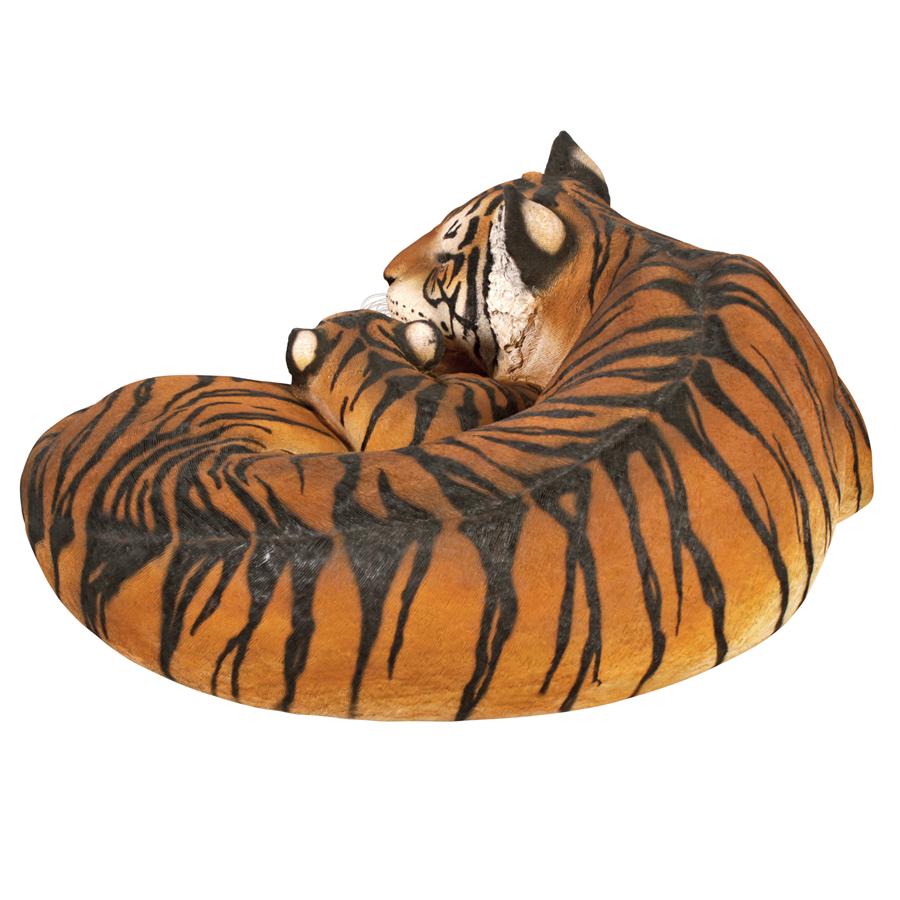 Life-Size Resting Bengal Tigress and Cub Statue