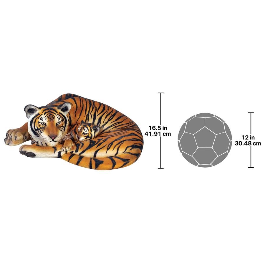 Life-Size Resting Bengal Tigress and Cub Statue