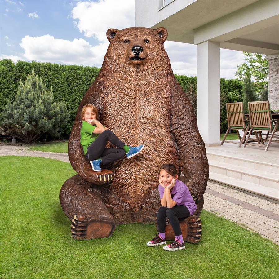 Sitting Pretty Oversized Brown Bear Statue with Paw Seat