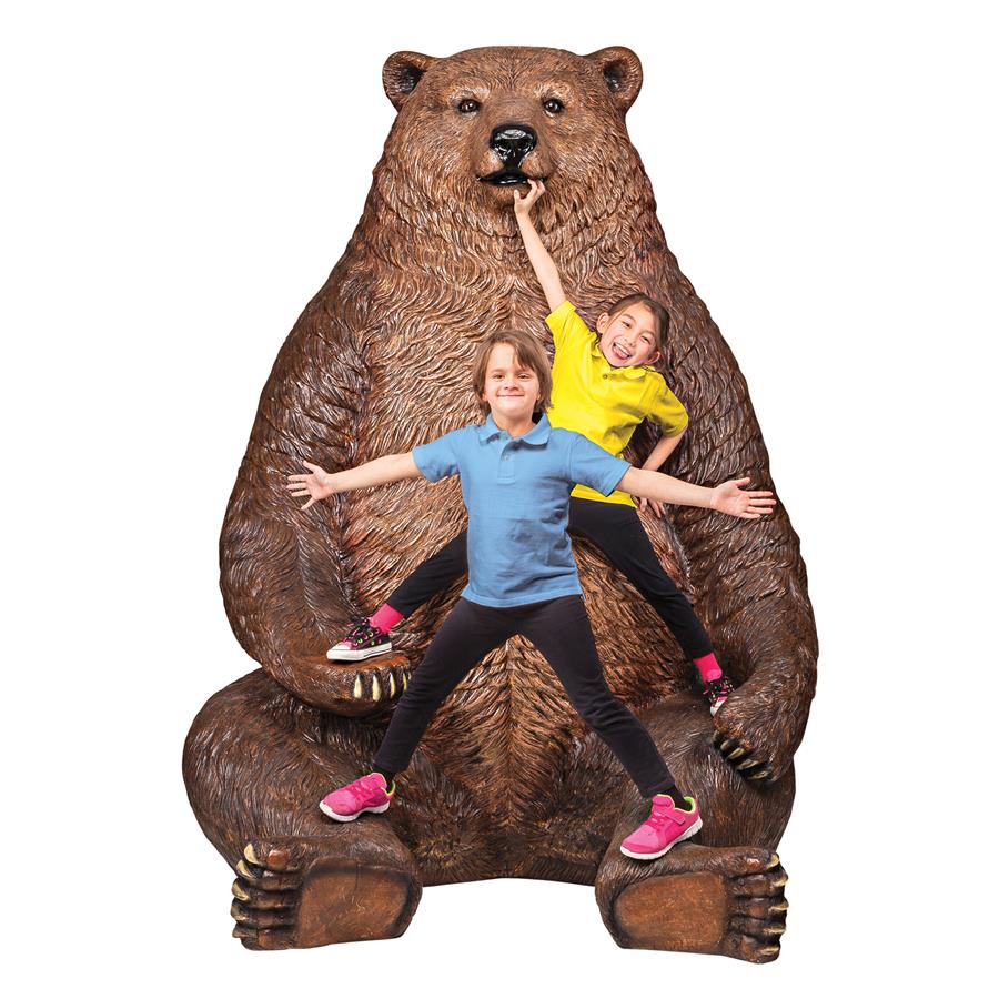 Sitting Pretty Oversized Brown Bear Statue with Paw Seat