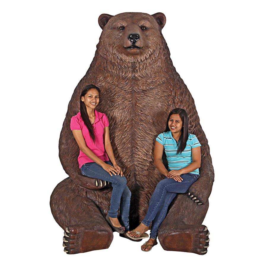 Sitting Pretty Oversized Brown Bear Statue with Paw Seat