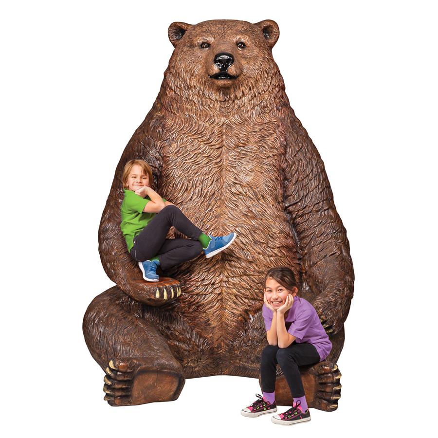 Sitting Pretty Oversized Brown Bear Statue with Paw Seat